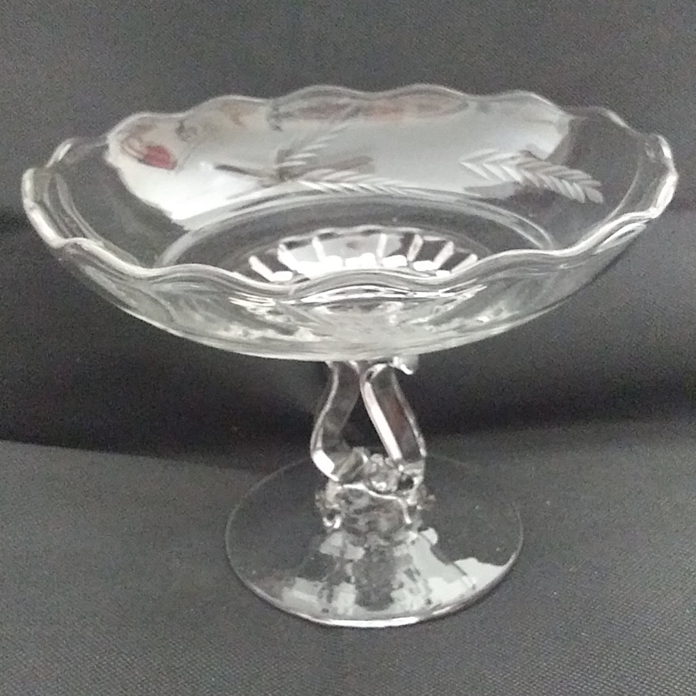 Vintage Etched Glass Candy Serving Dish